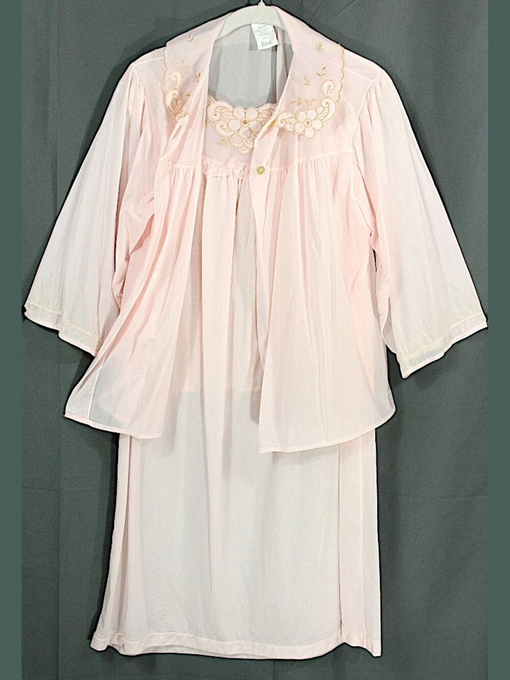 Vintage Philmaid Bed Jacket Chemise Lingerie Nighty Peignoir Set Pink M 1960s